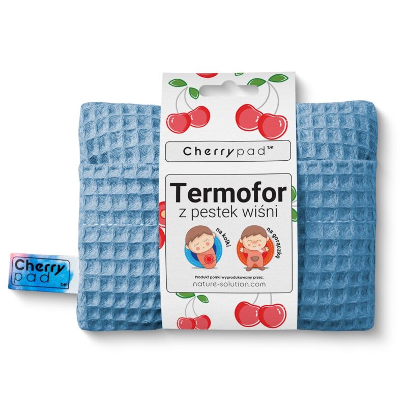 Bezpieczny termofor z pestek wiśni dla noworodka do mikrofali Cherrypad® - niebieski Wafel Atlantyk 1
